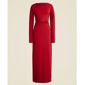J. Crew Long-Sleeve Dress in Jersey Crepe Berry Sangria Red SZ SMALL Ruched EUC